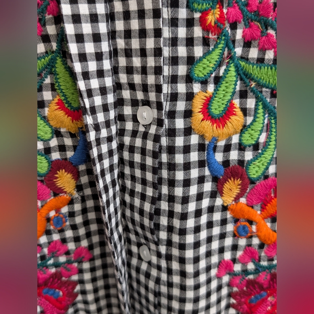 3/$20 Dex Gingham Shirt with Vibrant Floral Embroidery - Picture 8 of 11